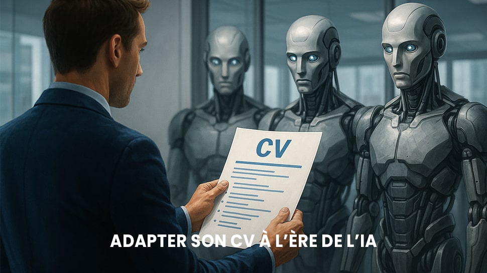 Illustration d’un CV adapté aux hommes et aux robots à l’ère de l’IA.